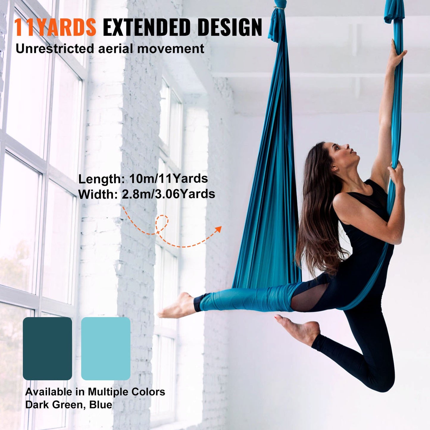 Aerial Silk & Yoga Swing, 11 Yards, Aerial Yoga Hammock Kit med 100gsm nylontyg, Full Rigging Hårdvara & Enkel installationsguide, Antigravity Flying för alla nivåer Fitness Bodybuilding, Grön