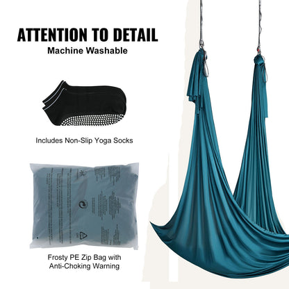 Aerial Silk & Yoga Swing, 11 Yards, Aerial Yoga Hammock Kit med 100gsm nylontyg, Full Rigging Hårdvara & Enkel installationsguide, Antigravity Flying för alla nivåer Fitness Bodybuilding, Grön