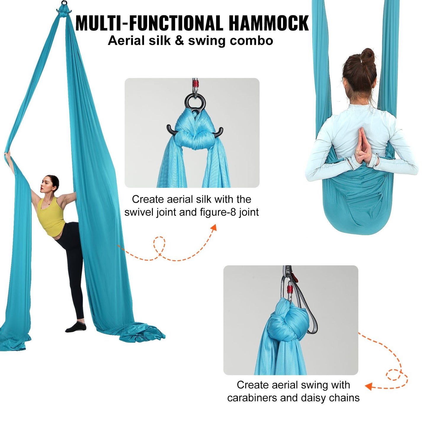Aerial Silk & Yoga Swing, 11 Yards, Aerial Yoga Hammock Kit med 100gsm nylontyg, Full Rigging Hårdvara och enkel installationsguide, Antigravity Flying för alla nivåer Fitness Bodybuilding, Blå