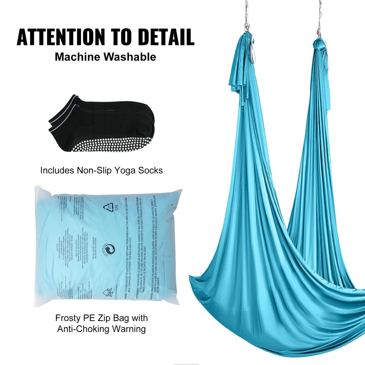 Aerial Silk & Yoga Swing, 11 Yards, Aerial Yoga Hammock Kit med 100gsm nylontyg, Full Rigging Hårdvara och enkel installationsguide, Antigravity Flying för alla nivåer Fitness Bodybuilding, Blå