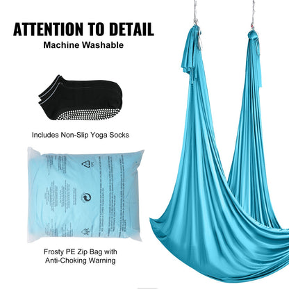 Aerial Silk & Yoga Swing, 11 Yards, Aerial Yoga Hammock Kit med 100gsm nylontyg, Full Rigging Hårdvara och enkel installationsguide, Antigravity Flying för alla nivåer Fitness Bodybuilding, Blå
