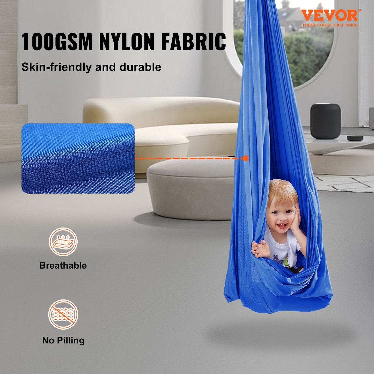 Sensory Swing för barn, 3,1 yards, Therapy Gunga för barn med särskilda behov, Cuddle Swing inomhus Hängmatta utomhus för barn och vuxna med autism, ADHD, Aspergers, sensorisk integration, blå