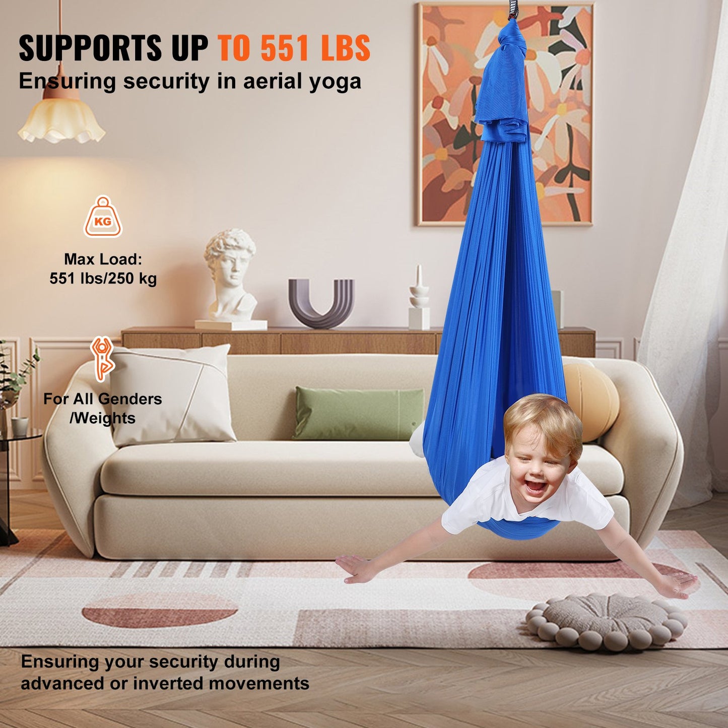 Sensory Swing för barn, 3,1 yards, Therapy Gunga för barn med särskilda behov, Cuddle Swing inomhus Hängmatta utomhus för barn och vuxna med autism, ADHD, Aspergers, sensorisk integration, blå