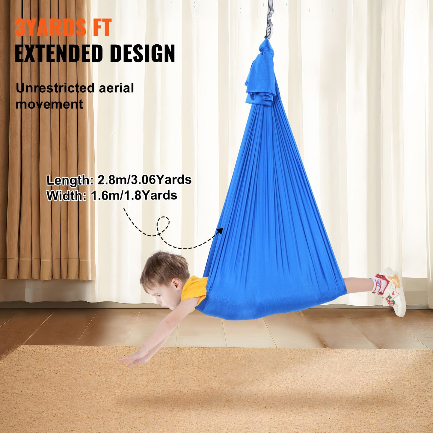 Sensory Swing för barn, 3,1 yards, Therapy Gunga för barn med särskilda behov, Cuddle Swing inomhus Hängmatta utomhus för barn och vuxna med autism, ADHD, Aspergers, sensorisk integration, blå