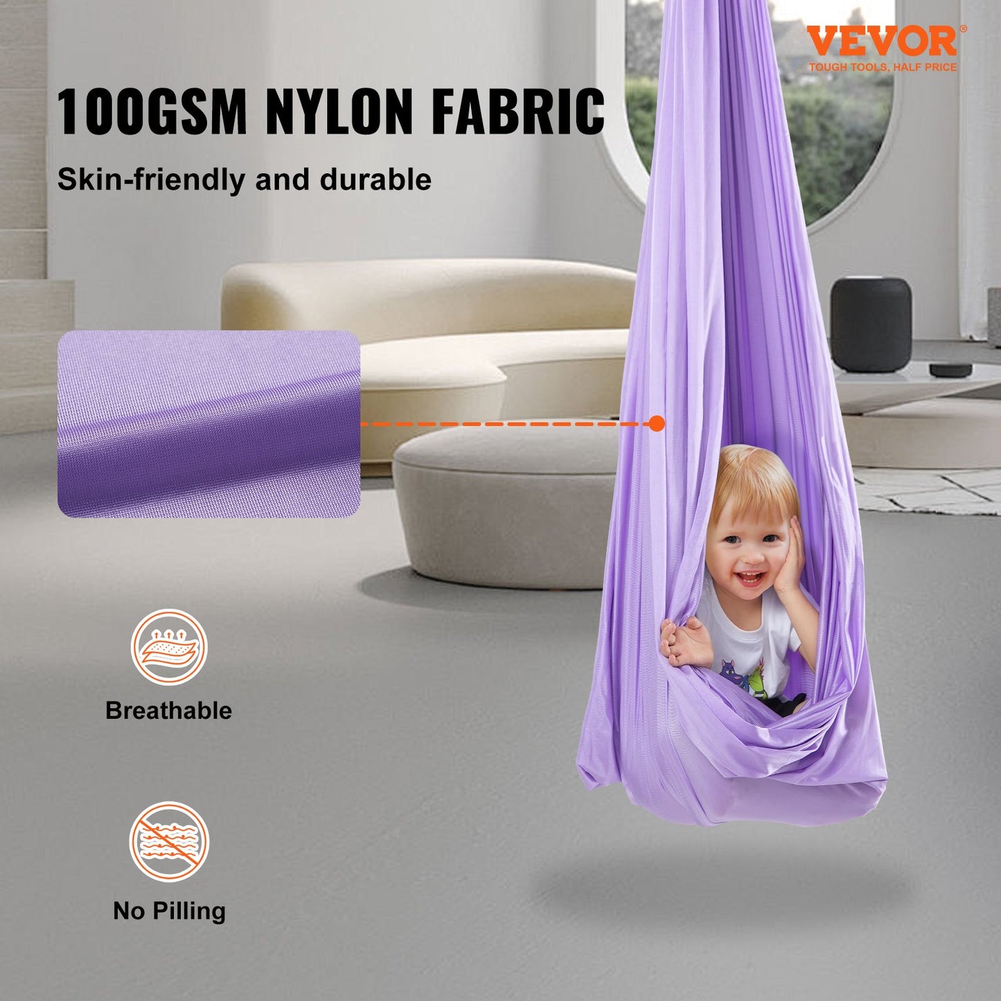 Sensory Swing för barn, 3,1 yards, Therapy Gunga för barn med särskilda behov, Cuddle Swing inomhus Utomhus Hängmatta för barn och vuxna med autism, ADHD, Aspergers, sensorisk integration, lila