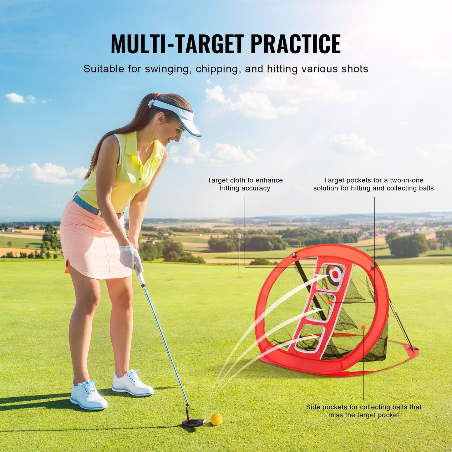 Golf Chipping Net, Pop Up Golf Practice Net, Portabelt inomhus utomhus Hem Golf Hitting Aid Net med mål och bärväska, för Backyard Driving Training Swing, Present för män, golfälskare, Röd