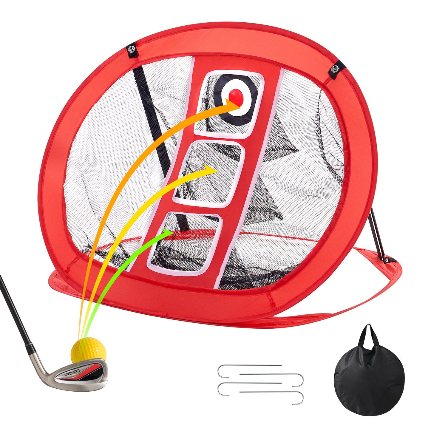 Golf Chipping Net, Pop Up Golf Practice Net, Portabelt inomhus utomhus Hem Golf Hitting Aid Net med mål och bärväska, för Backyard Driving Training Swing, Present för män, golfälskare, Röd