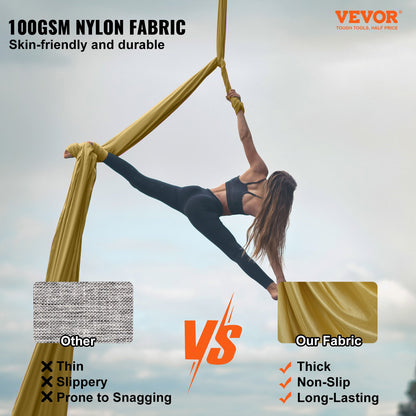Aerial Yoga Hängematte &amp; Schaukel, 4,4 Yards, Aerial Yoga Starter Kit mit 100 g/m² Nylongewebe, komplette Takelage-Hardware und einfache Installationsanleitung, Anti-Schwerkraftfliegen für Fitness-Bodybuilding aller Niveaus, Gold