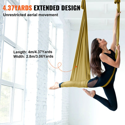 Aerial Yoga Hängematte &amp; Schaukel, 4,4 Yards, Aerial Yoga Starter Kit mit 100 g/m² Nylongewebe, komplette Takelage-Hardware und einfache Installationsanleitung, Anti-Schwerkraftfliegen für Fitness-Bodybuilding aller Niveaus, Gold