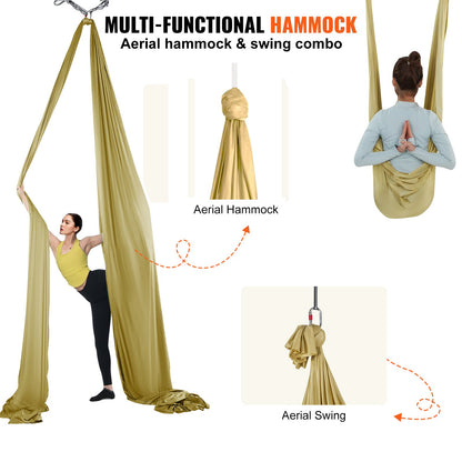 Aerial Yoga Hängematte &amp; Schaukel, 4,4 Yards, Aerial Yoga Starter Kit mit 100 g/m² Nylongewebe, komplette Takelage-Hardware und einfache Installationsanleitung, Anti-Schwerkraftfliegen für Fitness-Bodybuilding aller Niveaus, Gold
