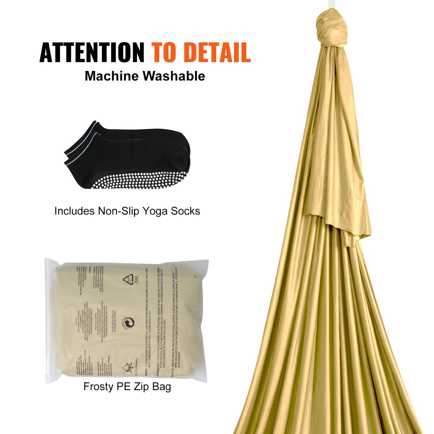 Aerial Yoga Hängematte &amp; Schaukel, 4,4 Yards, Aerial Yoga Starter Kit mit 100 g/m² Nylongewebe, komplette Takelage-Hardware und einfache Installationsanleitung, Anti-Schwerkraftfliegen für Fitness-Bodybuilding aller Niveaus, Gold