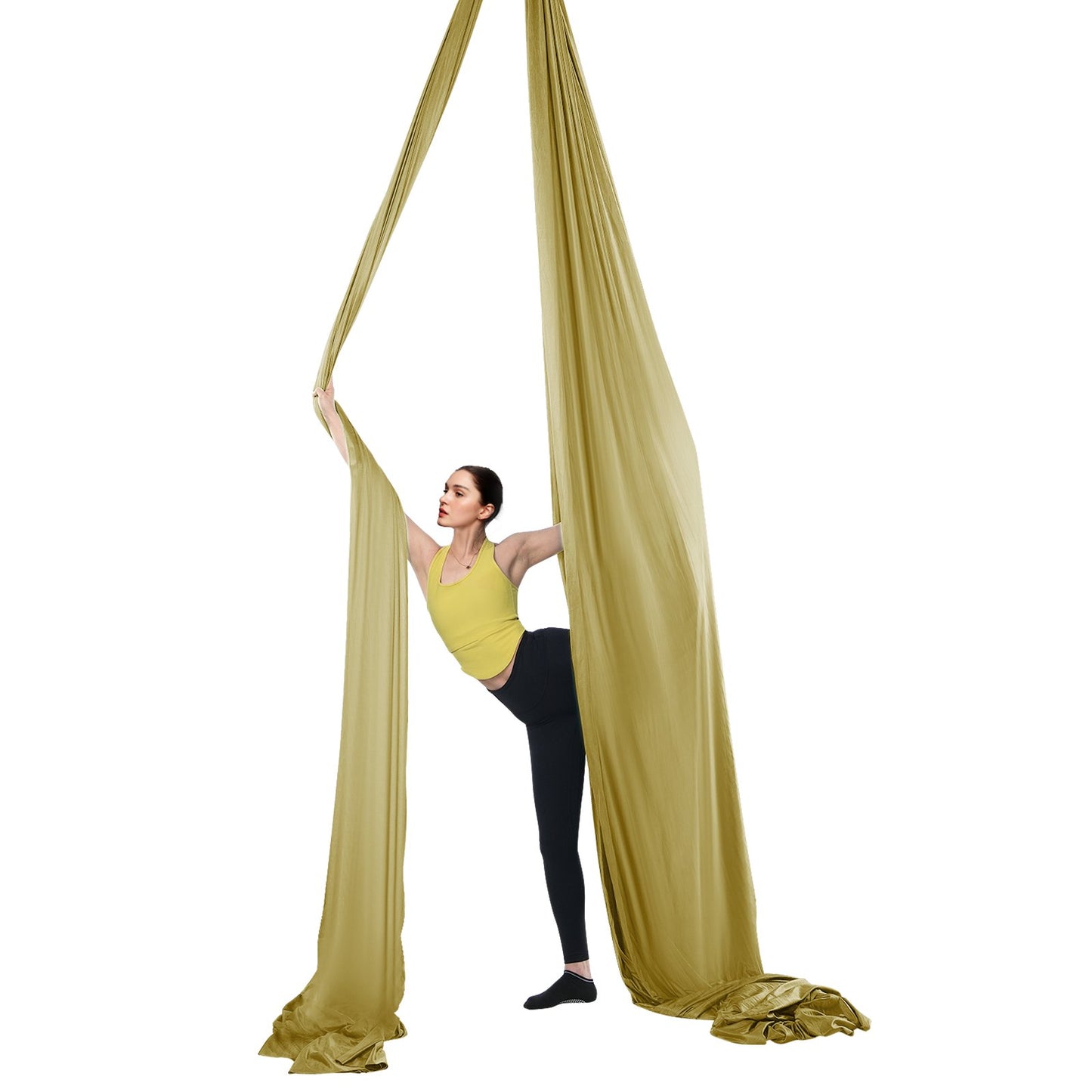 Aerial Yoga Hängematte &amp; Schaukel, 4,4 Yards, Aerial Yoga Starter Kit mit 100 g/m² Nylongewebe, komplette Takelage-Hardware und einfache Installationsanleitung, Anti-Schwerkraftfliegen für Fitness-Bodybuilding aller Niveaus, Gold
