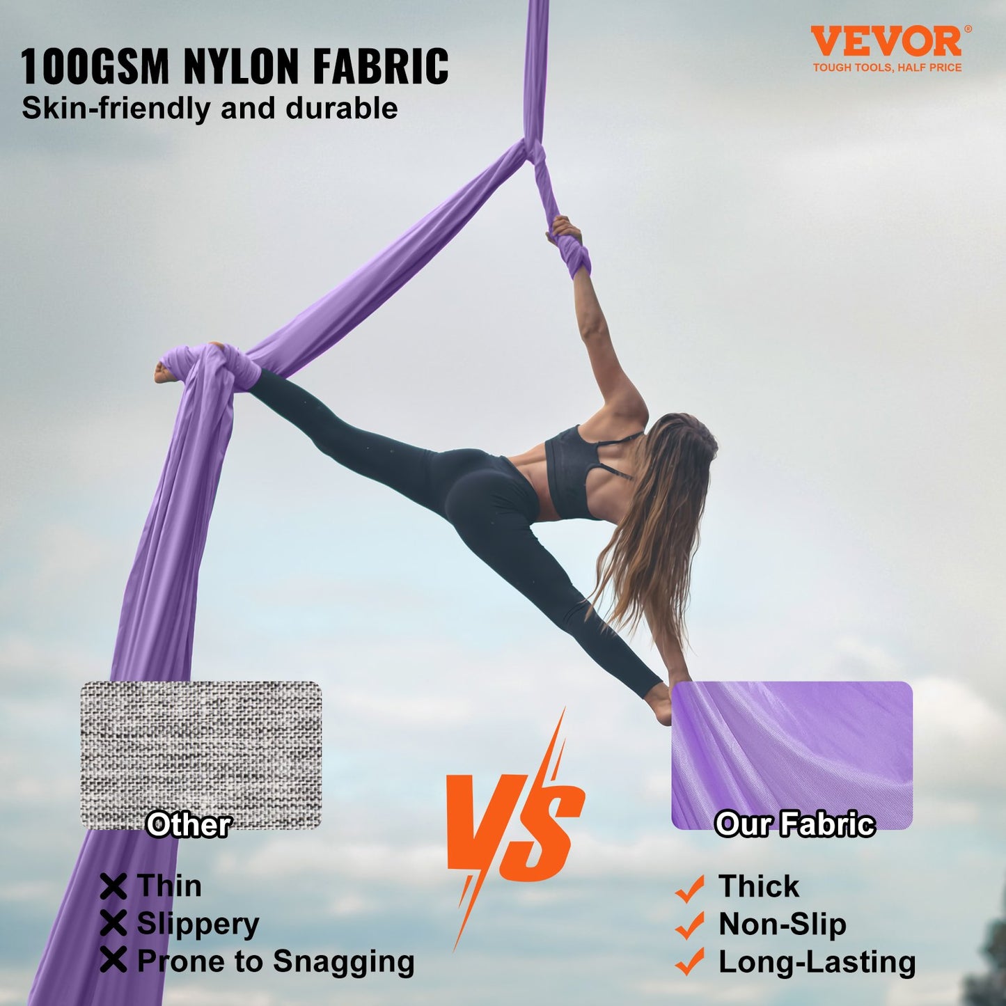 Aerial Yoga Hängmatta & Swing, 4,4 Yards, Yoga Starter Kit med 100gsm Nylontyg, Full Rigging Hårdvara och Enkel installationsguide, Antigravity Flying för alla nivåer Fitness Bodybuilding, Lila
