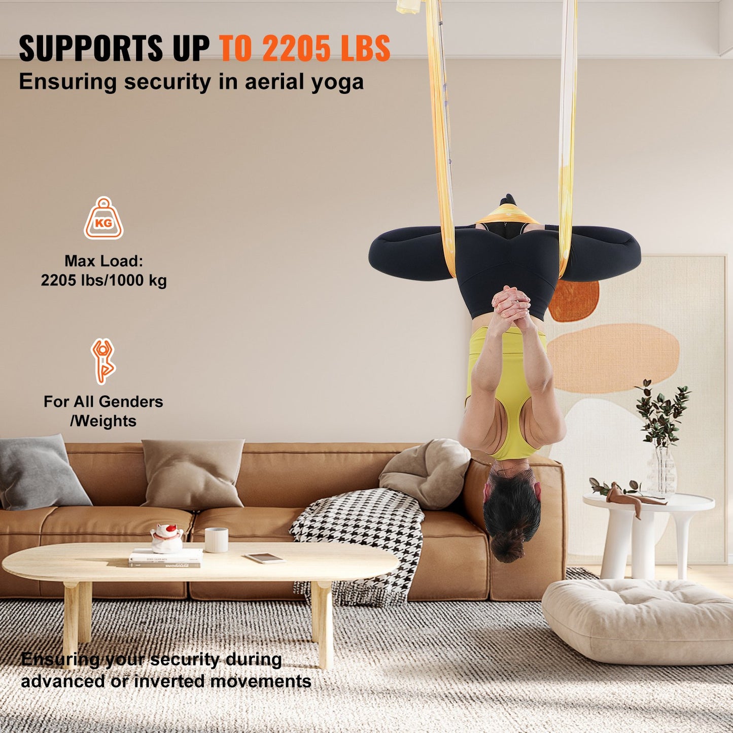 Aerial Yoga Hängmatta & Swing, 5,5 Yards, Aerial Yoga Starter Kit med 100gsm nylontyg, Full Rigging Hårdvara & Enkel installationsguide, Antigravity Flying för alla nivåer Fitness Bodybuilding, Guld