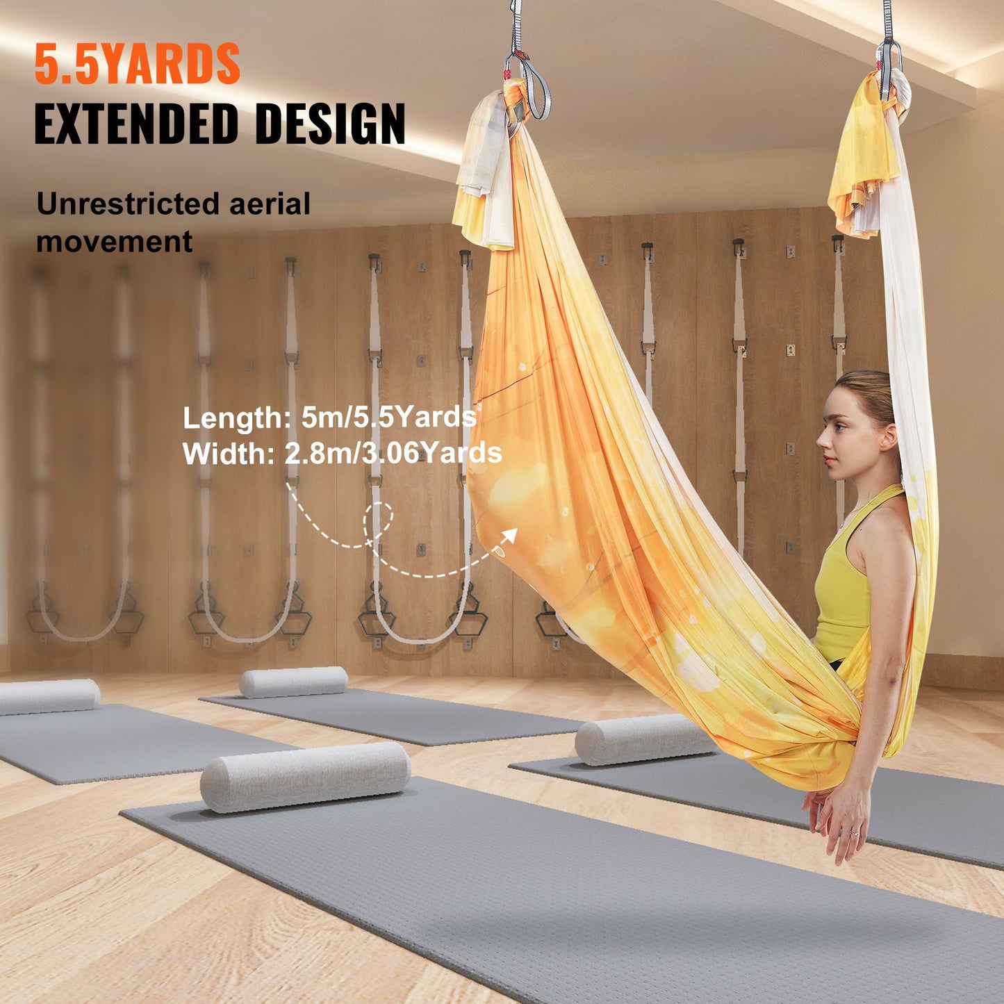 Aerial Yoga Hängmatta & Swing, 5,5 Yards, Aerial Yoga Starter Kit med 100gsm nylontyg, Full Rigging Hårdvara & Enkel installationsguide, Antigravity Flying för alla nivåer Fitness Bodybuilding, Guld