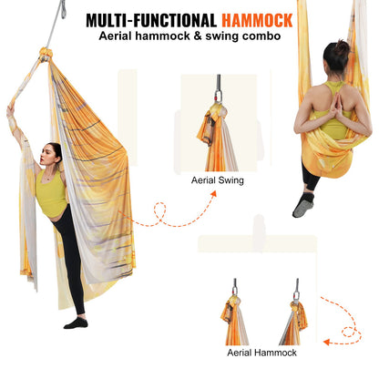 Aerial Yoga Hängmatta & Swing, 5,5 Yards, Aerial Yoga Starter Kit med 100gsm nylontyg, Full Rigging Hårdvara & Enkel installationsguide, Antigravity Flying för alla nivåer Fitness Bodybuilding, Guld