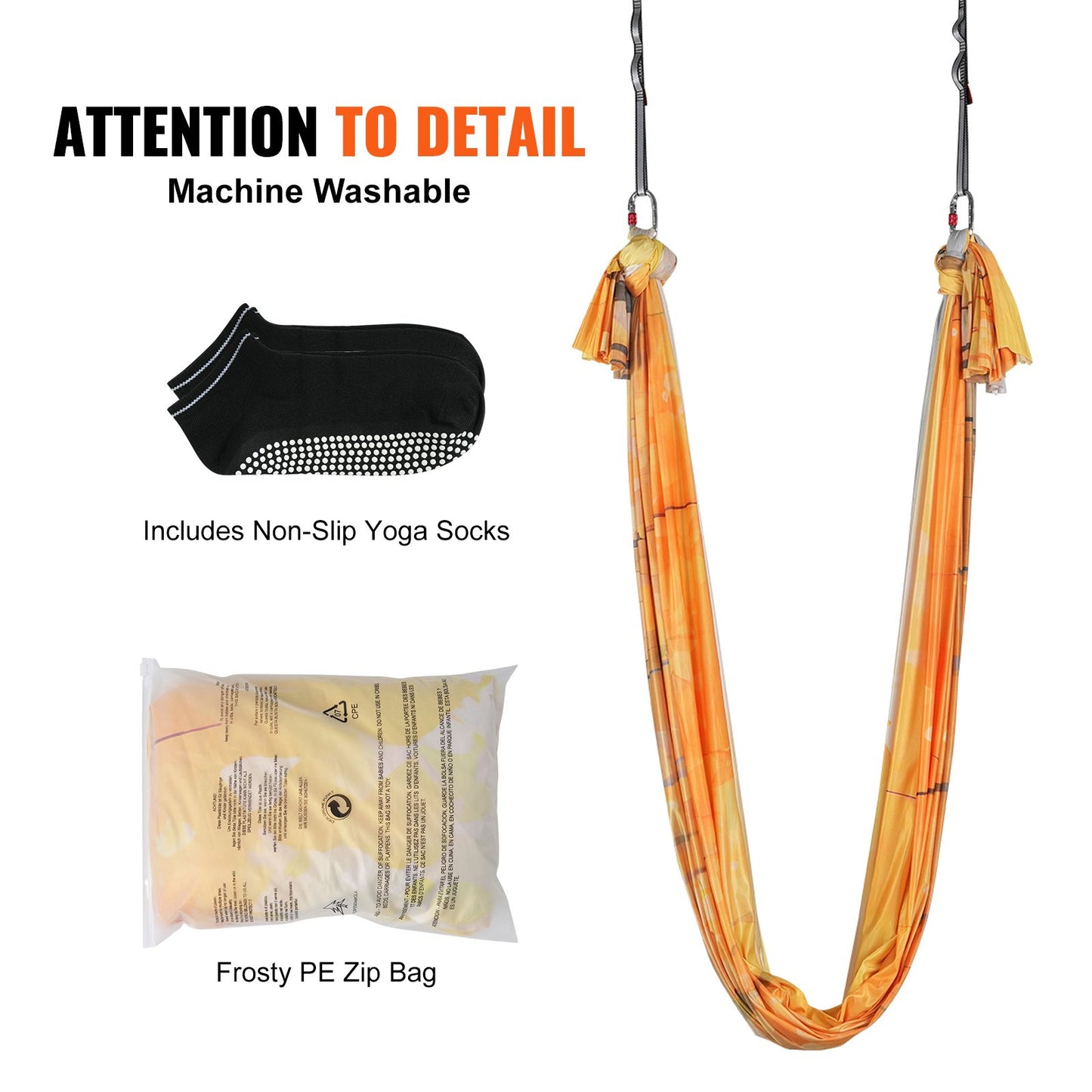 Aerial Yoga Hängmatta & Swing, 5,5 Yards, Aerial Yoga Starter Kit med 100gsm nylontyg, Full Rigging Hårdvara & Enkel installationsguide, Antigravity Flying för alla nivåer Fitness Bodybuilding, Guld