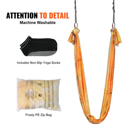 Aerial Yoga Hängmatta & Swing, 5,5 Yards, Aerial Yoga Starter Kit med 100gsm nylontyg, Full Rigging Hårdvara & Enkel installationsguide, Antigravity Flying för alla nivåer Fitness Bodybuilding, Guld