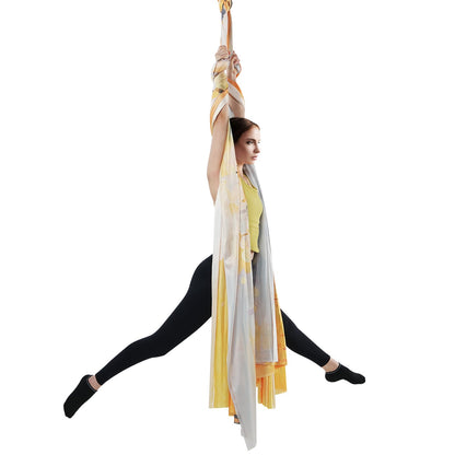 Aerial Yoga Hängmatta & Swing, 5,5 Yards, Aerial Yoga Starter Kit med 100gsm nylontyg, Full Rigging Hårdvara & Enkel installationsguide, Antigravity Flying för alla nivåer Fitness Bodybuilding, Guld