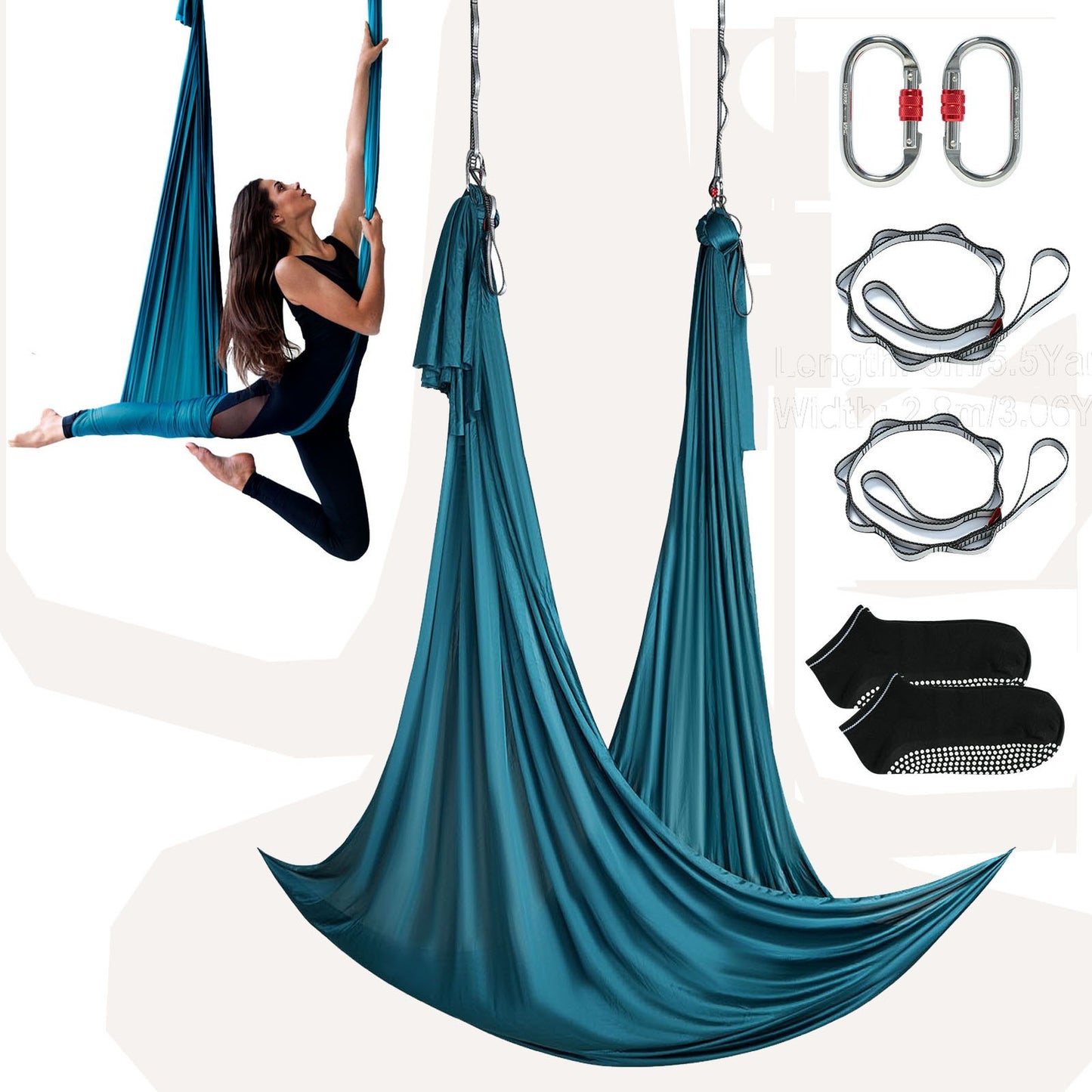 Aerial Yoga Hängematte &amp; Schaukel, 5,5 Yards, Aerial Yoga Starter Kit mit 100 g/m² Nylongewebe, komplette Takelage-Hardware und einfache Installationsanleitung, Anti-Schwerkraftfliegen für Fitness-Bodybuilding aller Niveaus, Grün