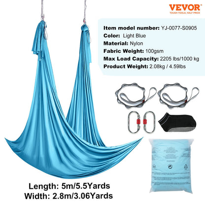 Aerial Yoga Hammock &amp; Swing, 5.5 Yards, Aerial Yoga Starter Kit with 100gsm Nylon Fabric, Full Rigging Hardware &amp; Easy Installation Guide, Antigravity Flying for All Levels Fitness Bodybuilding, Blue