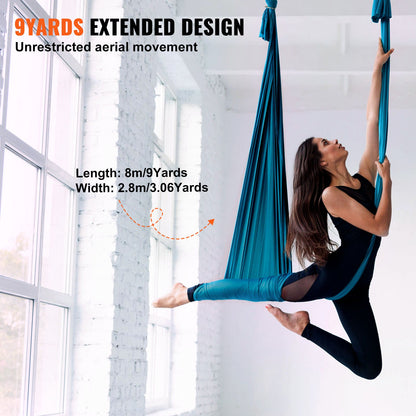 Aerial Silk &amp; Yoga-Schaukel, 8,7 Yards, Aerial-Yoga-Hängematten-Set mit 100 g/m² Nylongewebe, kompletter Takelage-Hardware und einfacher Installationsanleitung, Anti-Schwerkraft-Fliegen für Fitness-Bodybuilding aller Niveaus, Grün