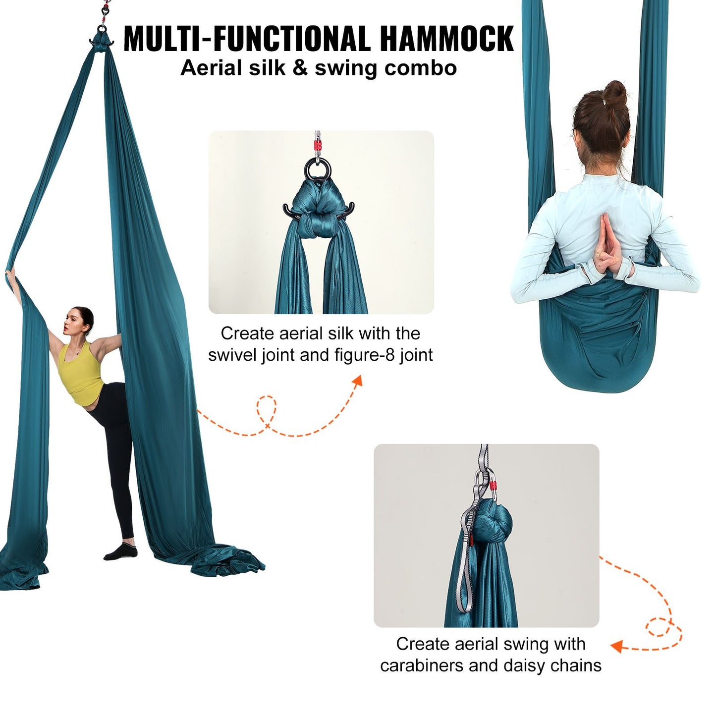 Aerial Silk &amp; Yoga-Schaukel, 8,7 Yards, Aerial-Yoga-Hängematten-Set mit 100 g/m² Nylongewebe, kompletter Takelage-Hardware und einfacher Installationsanleitung, Anti-Schwerkraft-Fliegen für Fitness-Bodybuilding aller Niveaus, Grün