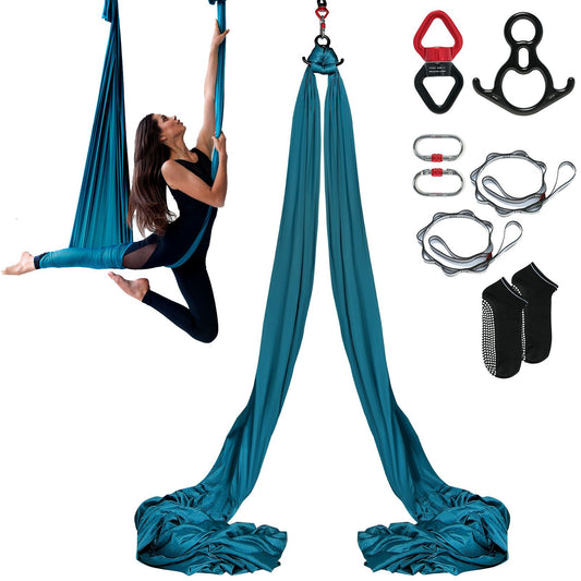 Aerial Silk &amp; Yoga-Schaukel, 8,7 Yards, Aerial-Yoga-Hängematten-Set mit 100 g/m² Nylongewebe, kompletter Takelage-Hardware und einfacher Installationsanleitung, Anti-Schwerkraft-Fliegen für Fitness-Bodybuilding aller Niveaus, Grün