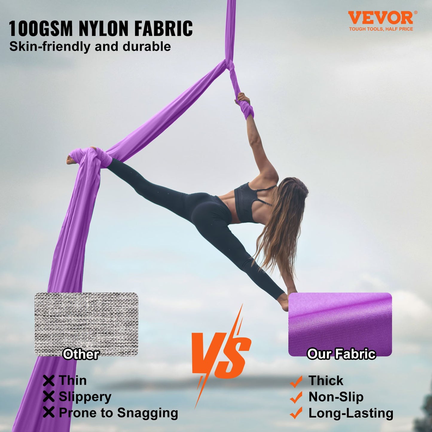 Aerial Silk & Yoga Swing, 8,7 Yards, Aerial Yoga Hängmatta Kit med 100gsm nylontyg, Full Rigging Hårdvara & Enkel installationsguide, Antigravity Flying för alla nivåer Fitness Bodybuilding, Lila