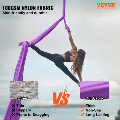 Aerial Silk & Yoga Swing, 8,7 Yards, Aerial Yoga Hängmatta Kit med 100gsm nylontyg, Full Rigging Hårdvara & Enkel installationsguide, Antigravity Flying för alla nivåer Fitness Bodybuilding, Lila