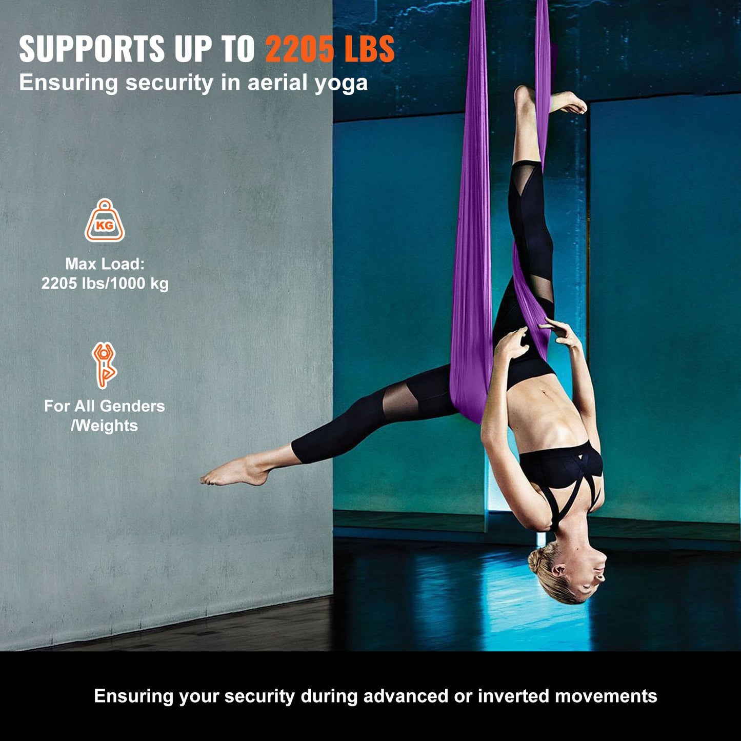 Aerial Silk & Yoga Swing, 8,7 Yards, Aerial Yoga Hängmatta Kit med 100gsm nylontyg, Full Rigging Hårdvara & Enkel installationsguide, Antigravity Flying för alla nivåer Fitness Bodybuilding, Lila