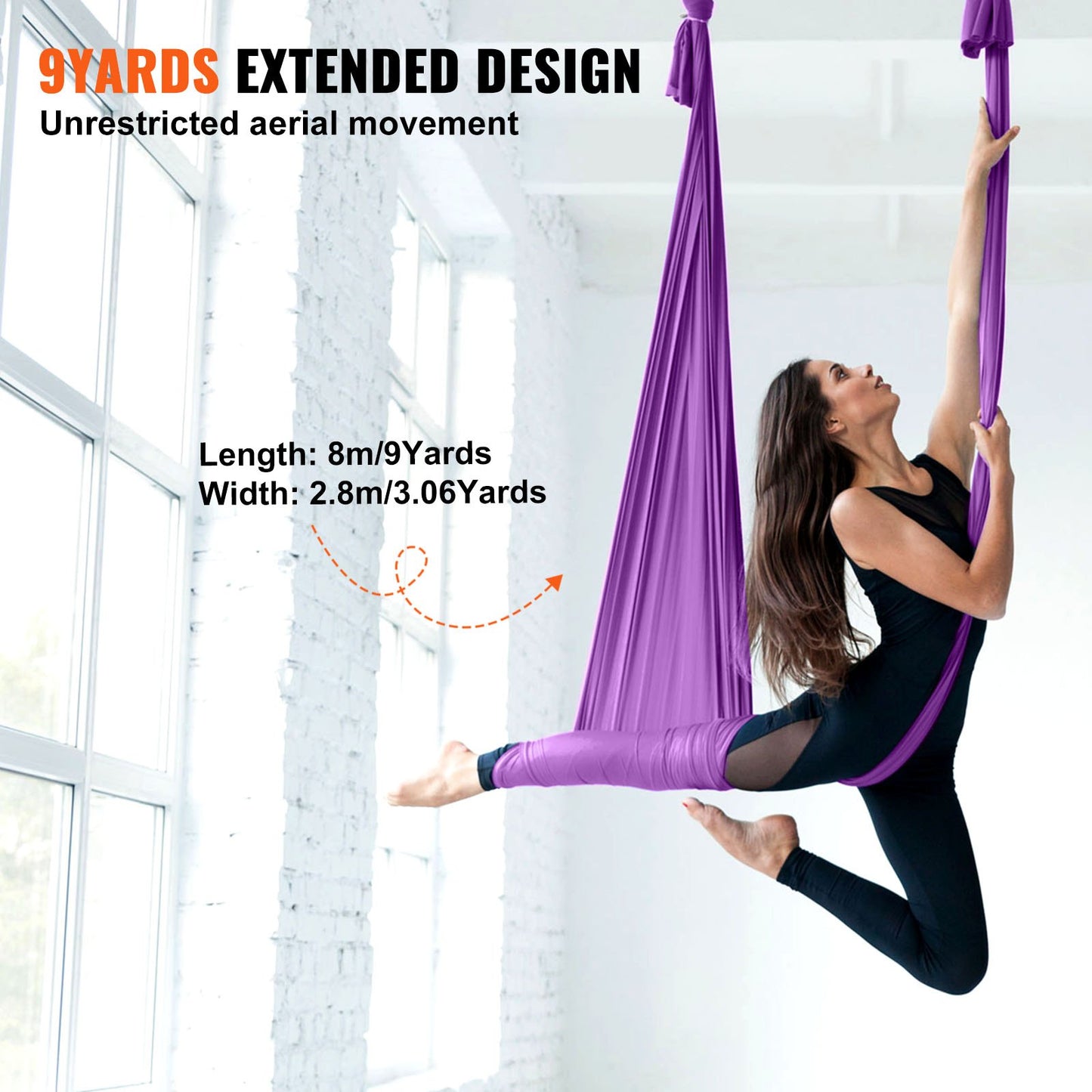 Aerial Silk & Yoga Swing, 8,7 Yards, Aerial Yoga Hängmatta Kit med 100gsm nylontyg, Full Rigging Hårdvara & Enkel installationsguide, Antigravity Flying för alla nivåer Fitness Bodybuilding, Lila