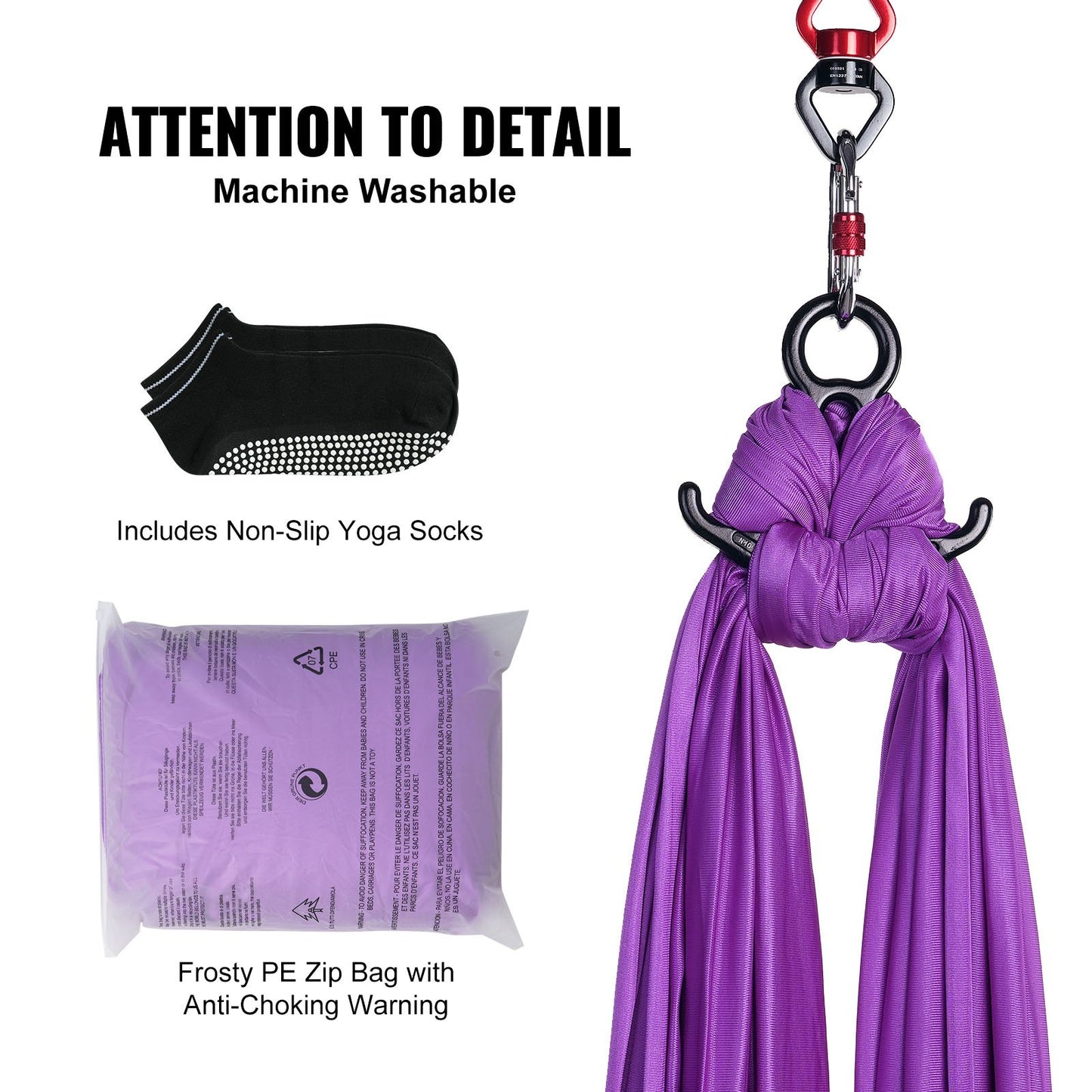 Aerial Silk & Yoga Swing, 8,7 Yards, Aerial Yoga Hängmatta Kit med 100gsm nylontyg, Full Rigging Hårdvara & Enkel installationsguide, Antigravity Flying för alla nivåer Fitness Bodybuilding, Lila