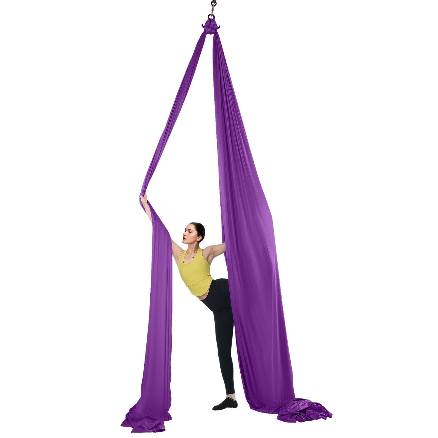 Aerial Silk & Yoga Swing, 8,7 Yards, Aerial Yoga Hängmatta Kit med 100gsm nylontyg, Full Rigging Hårdvara & Enkel installationsguide, Antigravity Flying för alla nivåer Fitness Bodybuilding, Lila