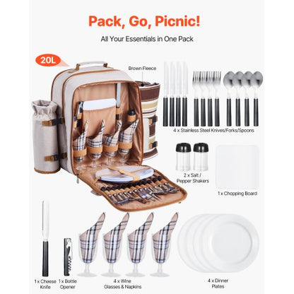 Beach picnic backpack for 4 people with cooler compartment | EU