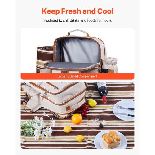 Beach picnic backpack for 4 people with cooler compartment | EU