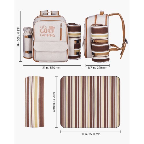 Beach picnic backpack for 4 people with cooler compartment | EU
