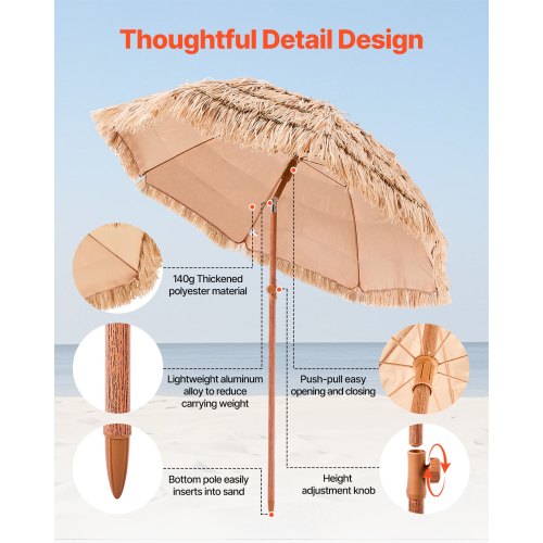 Tiki-parasoll Halmtaksparasoll 6,5 fot Poolside-parasoll för uteplats och strand