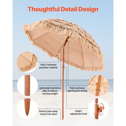 Tiki-parasoll Halmtaksparasoll 6,5 fot Poolside-parasoll för uteplats och strand