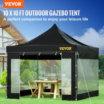 10 x 10 FT Pop Up Canopy Tent, Gazebo Tent with Patio with Removable Side Walls and Carry Bag on Wheels, UV Resistant Waterproof Instant Gazebo Shelter for Party, Garden, Backyard, Black