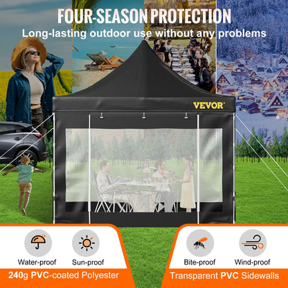10 x 10 FT Pop Up Canopy Tent, Gazebo Tent with Patio with Removable Side Walls and Carry Bag on Wheels, UV Resistant Waterproof Instant Gazebo Shelter for Party, Garden, Backyard, Black