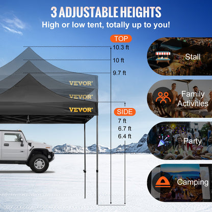 10 x 10 FT Pop Up Canopy Tent, Gazebo Tent with Patio with Removable Side Walls and Carry Bag on Wheels, UV Resistant Waterproof Instant Gazebo Shelter for Party, Garden, Backyard, Black