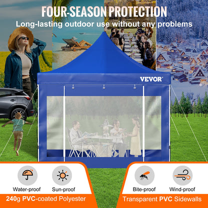 10 x 10 FT Pop Up Canopy Tent, Gazebo Tent with Patio with Removable Side Walls and Carry Bag on Wheels, UV Resistant Waterproof Instant Gazebo Shelter for Party, Garden, Backyard, Blue
