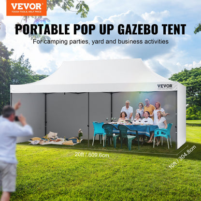 Pop Up Canopy Tent Outdoor Gazebo Tent 10x20FT with Sidewalls &amp; Bag White