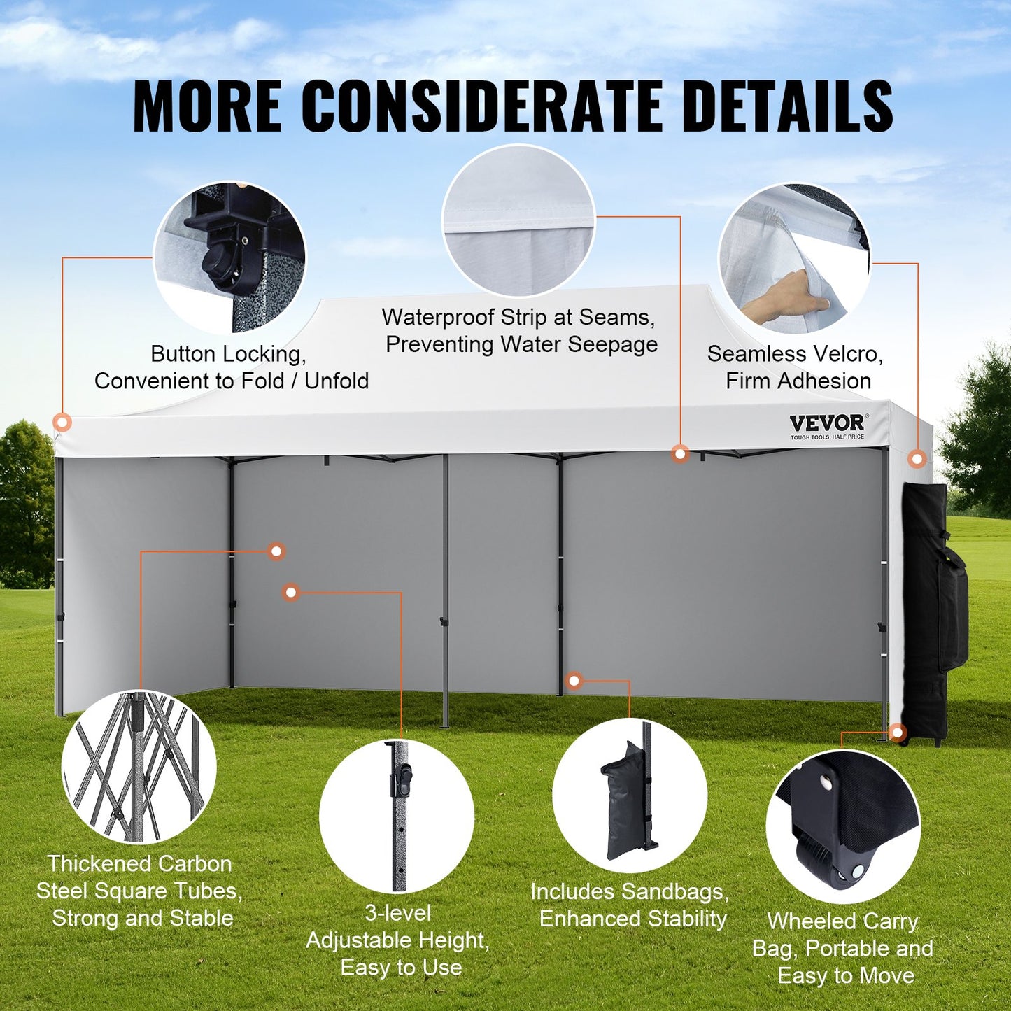 Pop Up Canopy Tent Outdoor Gazebo Tent 10x20FT with Sidewalls &amp; Bag White