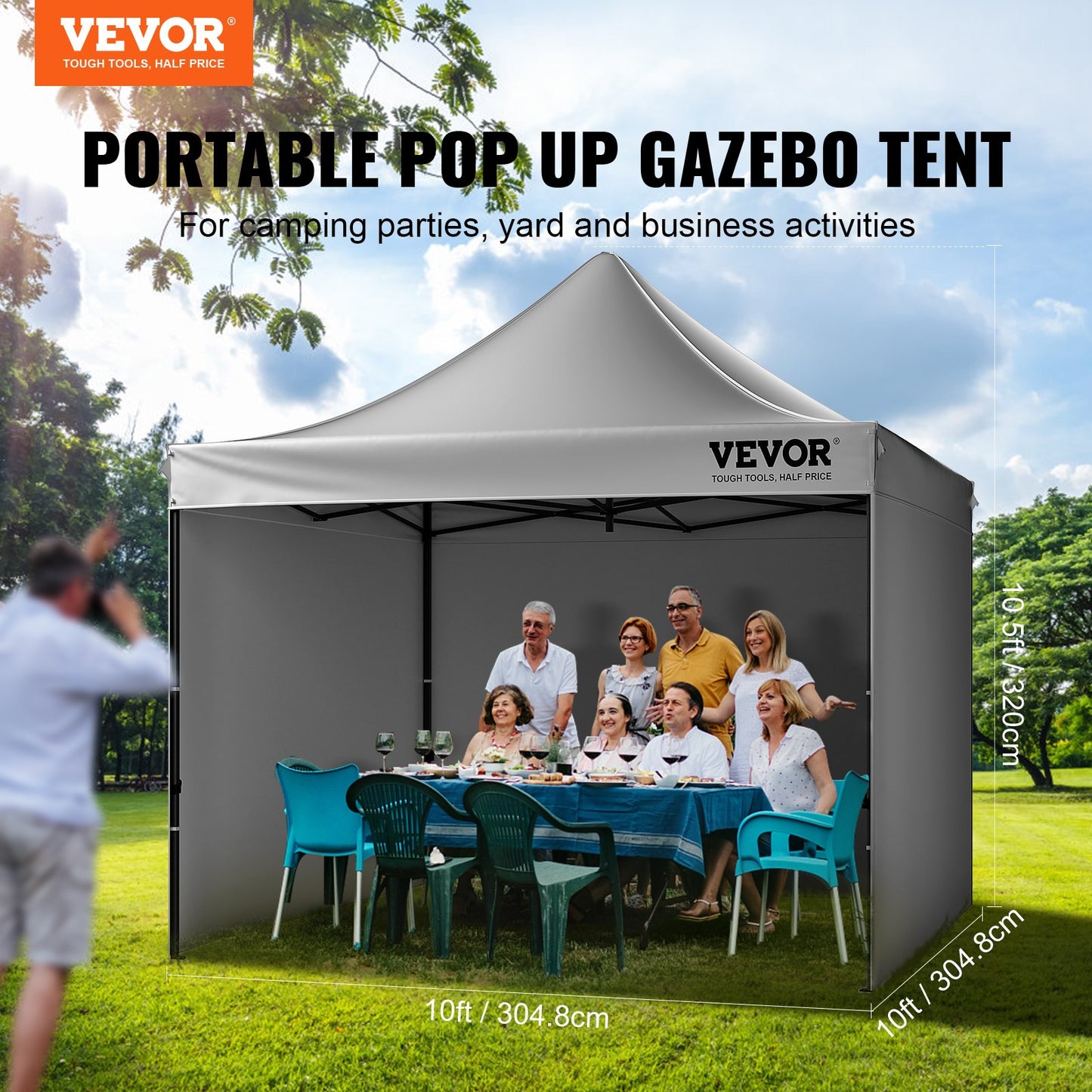 Pop Up Canopy Tent Outdoor Gazebo Tent 304.8 x 304.8 cm with Side Walls Dark Gray