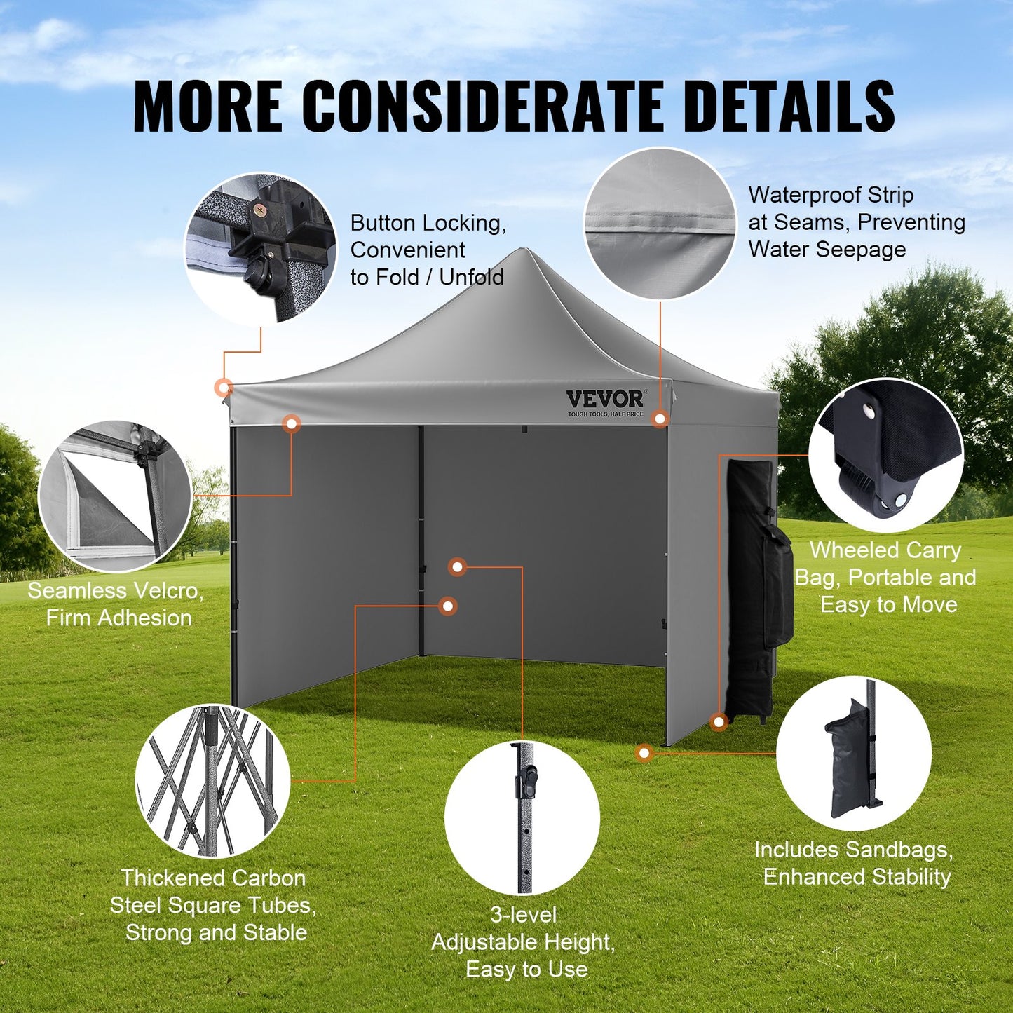 Pop Up Canopy Tent Outdoor Gazebo Tent 304.8 x 304.8 cm with Side Walls Dark Gray