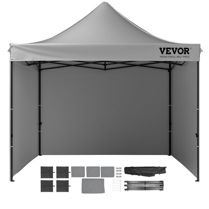 Pop Up Canopy Tent Outdoor Gazebo Tent 304.8 x 304.8 cm with Side Walls Dark Gray