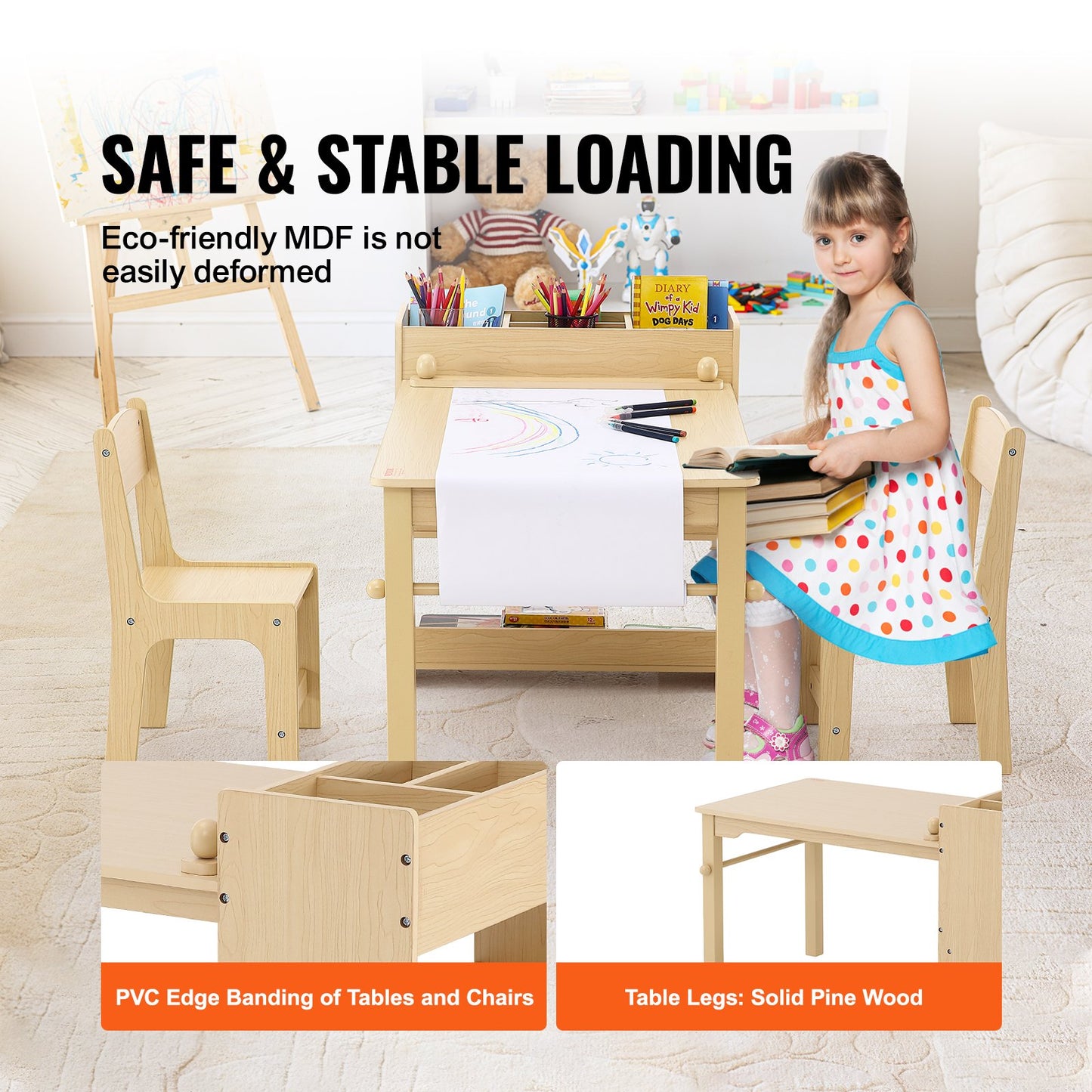 Kids Art table and 2 chairs Toddler craft and play table with a cabinet
