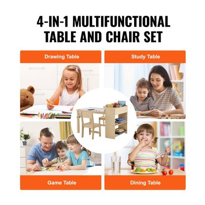 Kids Art table and 2 chairs Toddler craft and play table with a cabinet
